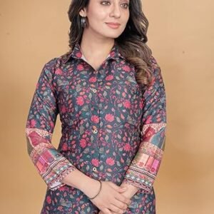 Women's Printed Rayon Fabrics Collered Neck 3/4 Sleeve Casual Wear Lightweight Relaxed Fit Co-Ords Set