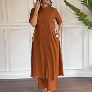 Women's Rayon Rust Co-ord Set | A-Line Kurta with Pants | Ethnic Two Piece Set | Casual & Office Wear Coord for Women | Stylish Dress