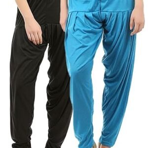 Womens Salwar Cotton Dhoti Patiyala Harem Viscose Bottoms Pants Black Turquoise Pack of 2 Combo Medium
