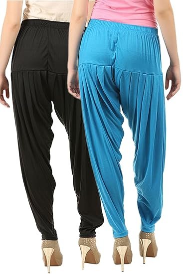 Womens Salwar Cotton Dhoti Patiyala Harem Viscose Bottoms Pants Black Turquoise Pack of 2 Combo Medium - Image 4