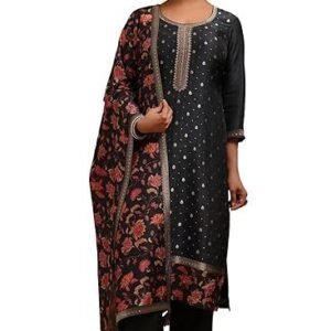 Womens Dola Silk Zari Woven Suit Set With Sequins