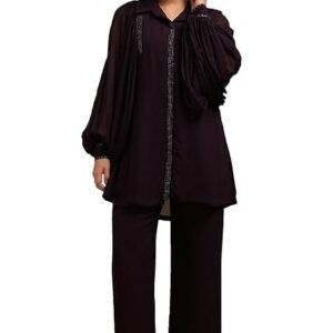 Womens Georgette Solid Co-Ord Set With Mukaish Work