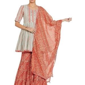 WOMEN PRINTED RELAXED SALWAR KURTA DUPATTA(SKDBANDHAN7873_AQUA CORAL_42)