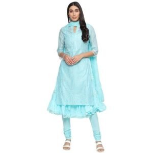 Embroidered Poly Cotton Mandarin Women's Salwar Kurta Dupatta Set